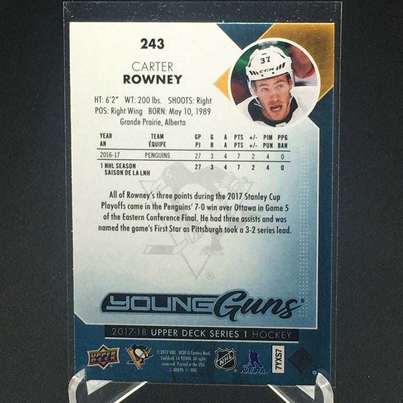2017 UPPER DECK SERIES ONE - YOUNG GUNS - C. ROWNEY -