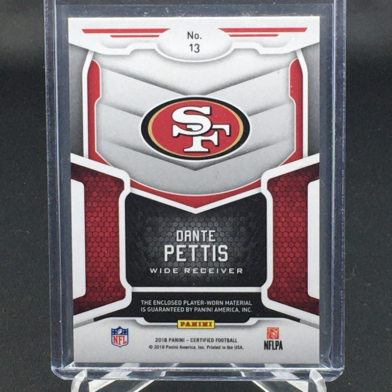 2018 PANINI CERTIFIED - NEW GENERATION - ORANGE - D. PETTIS - #13 - #'D/399 - JERSEY RELIC