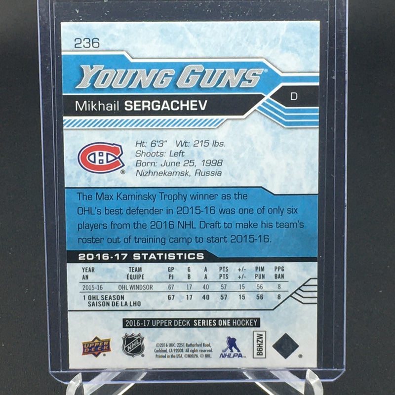 2016 UPPER DECK SERIES ONE - YOUNG GUNS - M. SERGACHEV -