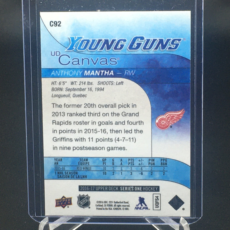 2016 UPPER DECK SERIES ONE - UD CANVAS - YOUNG GUNS - A. MANTHA -