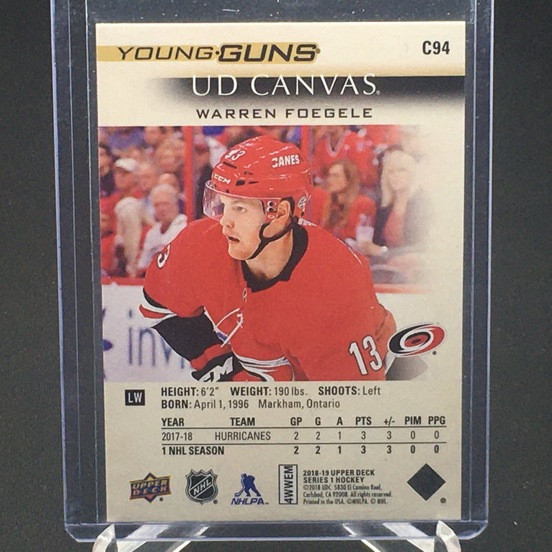 2018 UPPER DECK SERIES ONE - UD CANVAS - YOUNG GUNS - W. FOEGELE -
