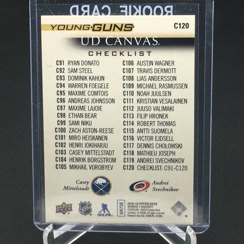 2018 UPPER DECK SERIES ONE - UD CANVAS - YOUNG GUNS CHECKLIST - C. MITTELSTADT/ A. SVECHNIKOV -