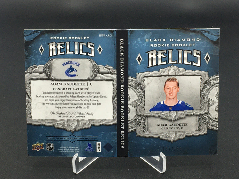 2018 UPPER DECK BLACK DIAMOND - ROOKIE BOOKLET RELICS - A. GAUDETTE - #RBR-AG - #'D/199 - DUAL RELIC - RC