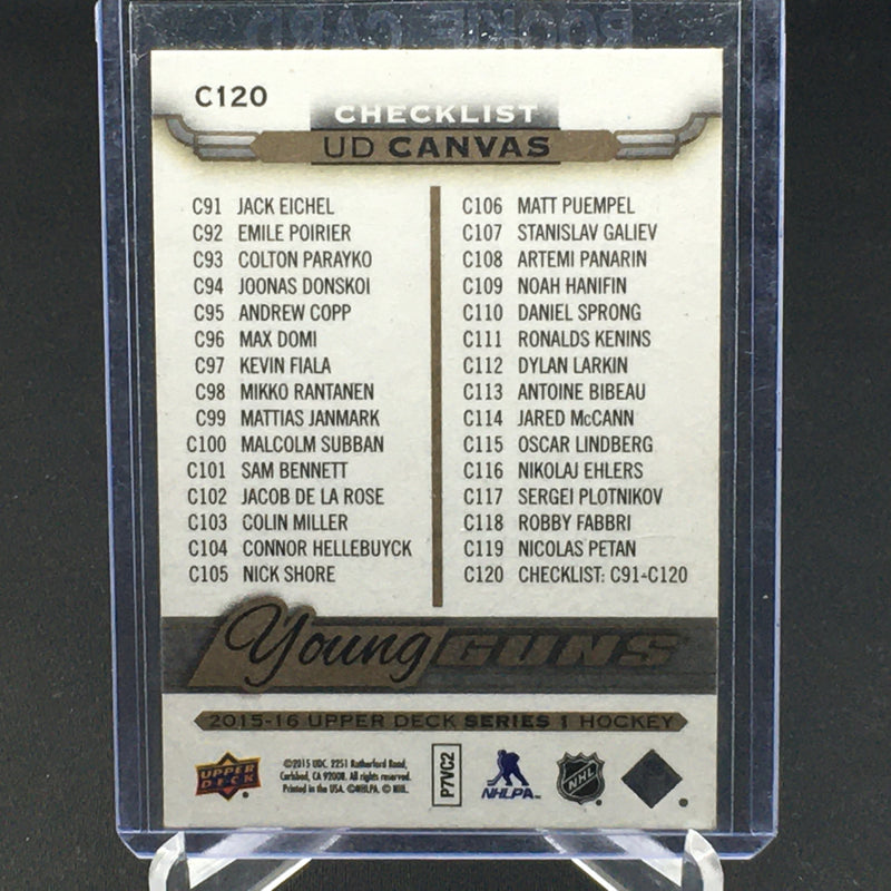 2015 UPPER DECK SERIES ONE - UD CANVAS - YOUNG GUNS CHECKLIST - J. EICHEL/ D. LARKIN -