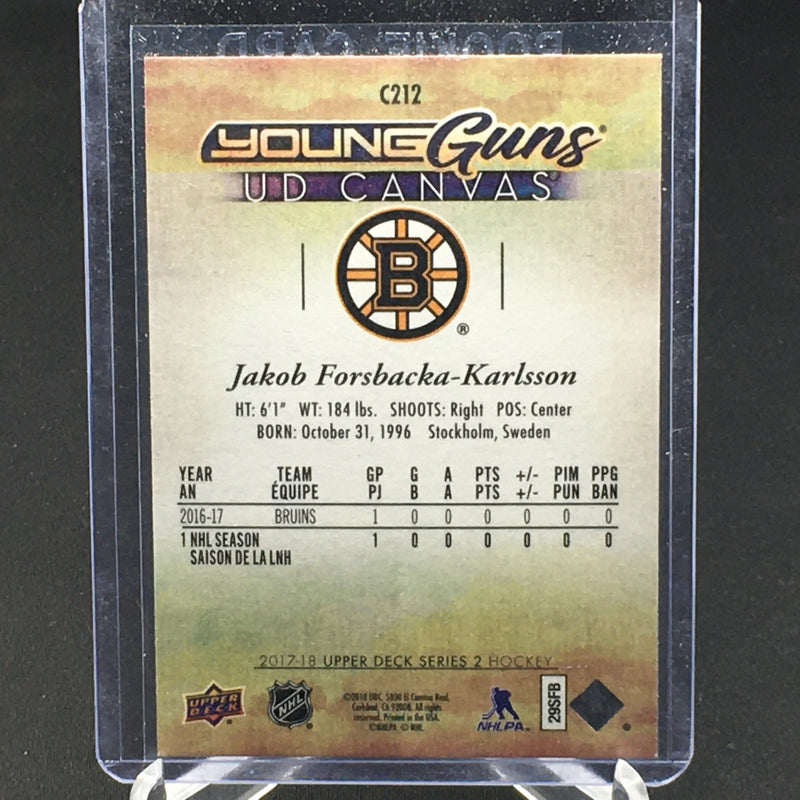 2017 UPPER DECK SERIES TWO - UD CANVAS - YOUNG GUNS - J. FORSBACKA-KARLSSON -