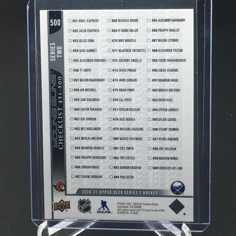 2020 UPPER DECK SERIES TWO - YOUNG GUNS - CHECKLIST - T. STUZLE/ D. COZENS -
