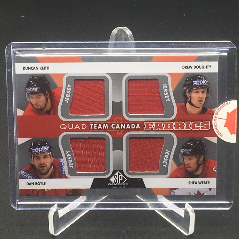 2012 UPPER DECK SP GAME USED - QUAD TEAM CANADA FABRICS - D. KEITH/ D. DOUGHTY/ D. BOYLE/ S. WEBER -