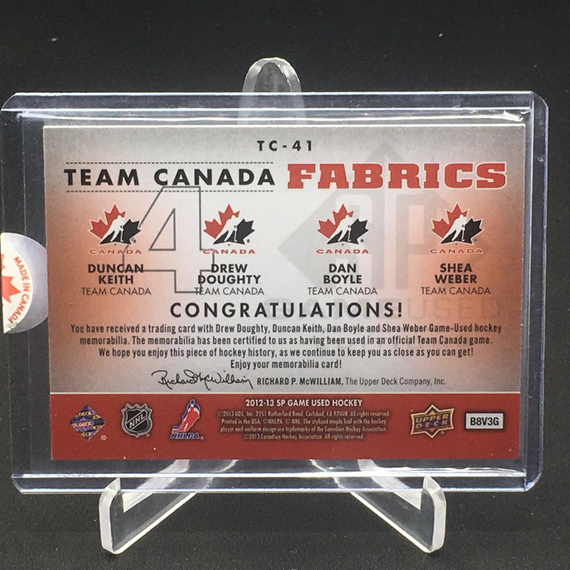2012 UPPER DECK SP GAME USED - QUAD TEAM CANADA FABRICS - D. KEITH/ D. DOUGHTY/ D. BOYLE/ S. WEBER -