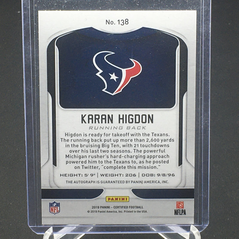 2019 PANINI CERTIFIED - GOLD - K. HIGDON - #138 - #'D/25 - AUTOGRAPH