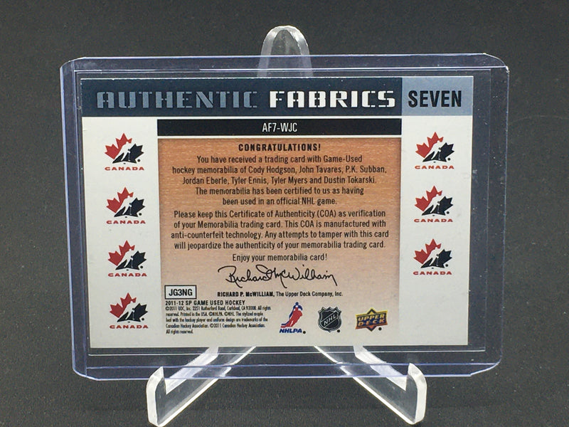 2011 UPPER DECK SP GAME USED - AUTHENTIC FABRICS SEVEN - C. HODGSON/ J. TAVARES/ P. SUBBAN/ J. EBERLE/ T. ENNIS/ T. MYERS/ D. TOKARSKI - #AF7-WJC - #'D/12 - 7 PIECE JERSEY RELIC