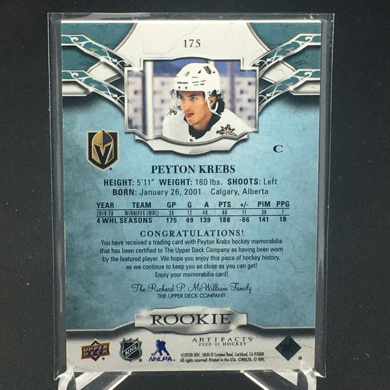 2020 UPPER DECK ARTIFACTS - PURPLE - ROOKIE - P. KREBS - #175 - #'D/49 - DUAL PATCH