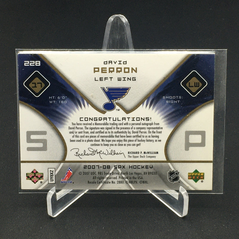 2007 UPPER DECK SPX - D. PERRON - #228 - #'D/999 - DUAL RELIC - AUTOGRAPH - RC