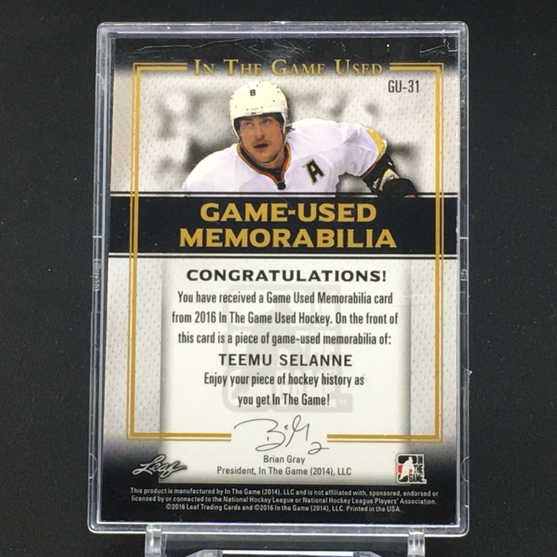 2016 LEAF IN THE GAME USED - GAME USED MEMORABILIA - T. SELANNE - #GU-31 - #'D/45 - JERSEY