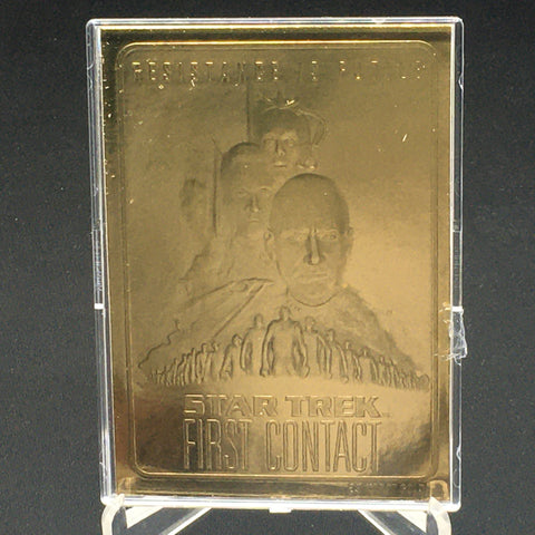 1996 SKYBOX PARAMOUNT PICTURES - STAR TREK RESISTANCE IS FUTURE - J. PICARD - #'D/10000 - 23 KT GOLD SCULPTURED CARD