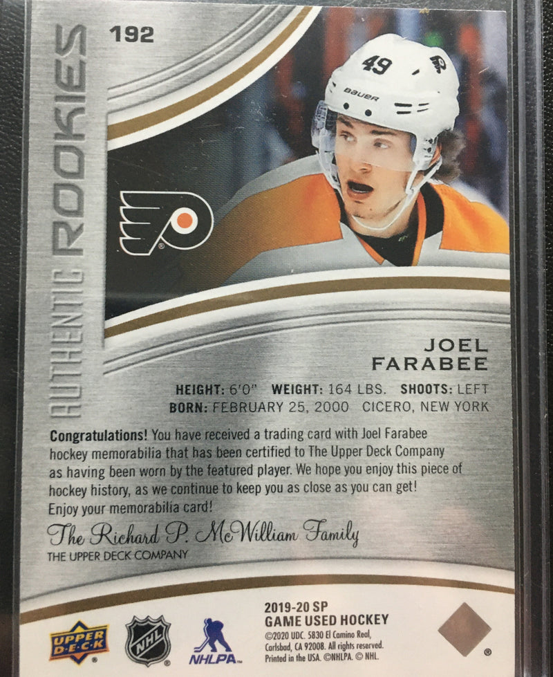 2019 UPPER DECK SP GAME USED - J. FARABEE - #192 - #D/599 - JERSEY