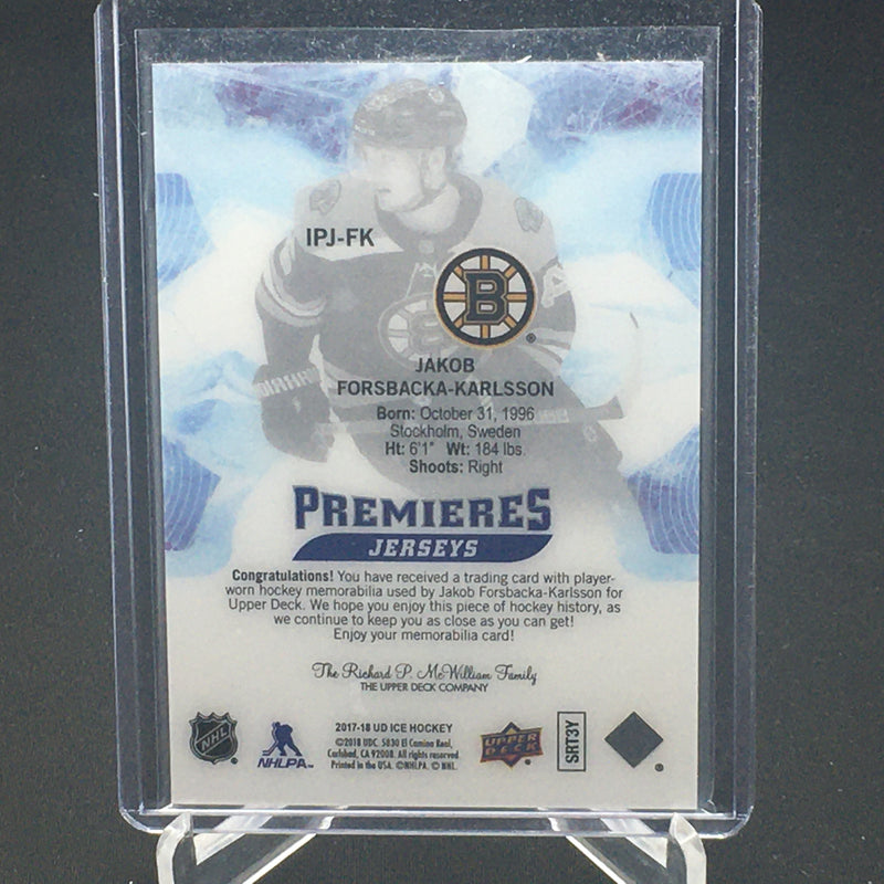 2017 UPPER DECK ICE - PREMIERES JERSEY - J. KARLSSON -