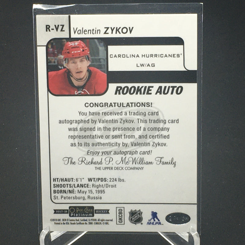 2017 UPPER DECK O-PEE-CHEE PLATINUM - ROOKIE AUTO - V. ZYKOV -