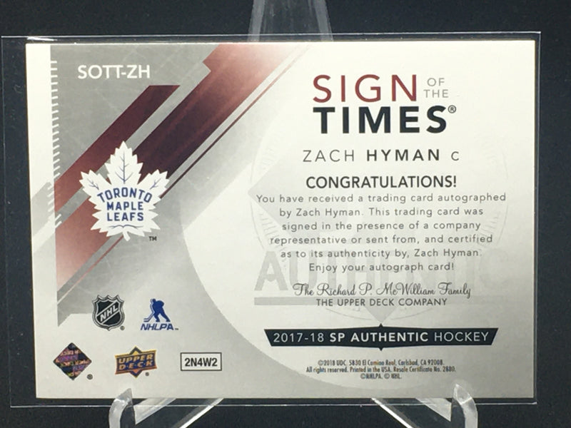 2017 UPPER DECK SP AUTHENTIC - SIGN OF THE TIMES - Z. HYMAN -