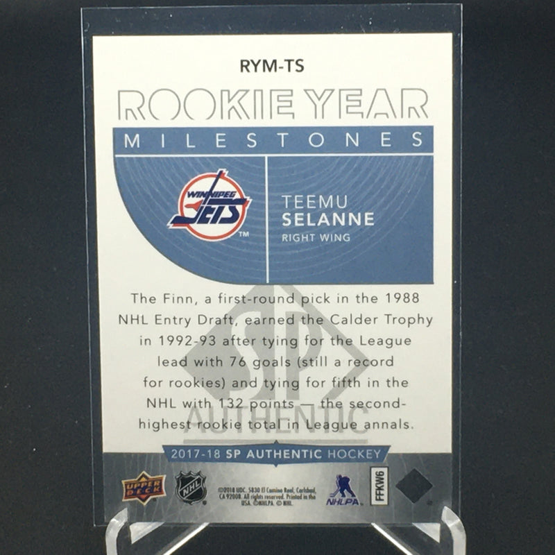 2017 UPPER DECK SP AUTHENTIC - ROOKIE YEAR MILESTONES - T. SELANNE -