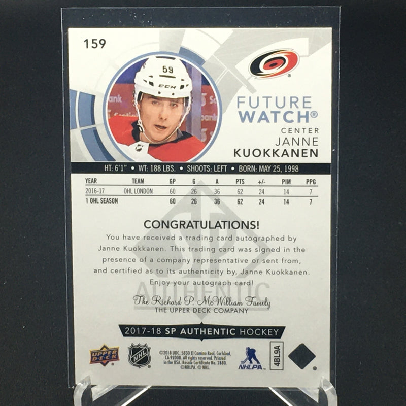 2017 UPPER DECK SP AUTHENTIC - FUTURE WATCH - J.  KUOKKANEN - #159 - #'D/999 - AUTOGRAPH - RC