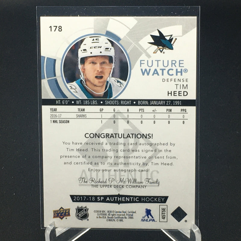 2017 UPPER DECK SP AUTHENTIC - FUTURE WATCH - T. HEED - #178 - #'D/999 - AUTOGRAPH - RC