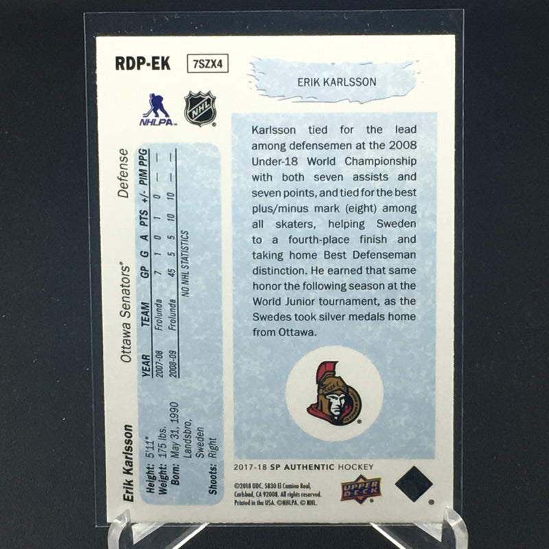 2017 UPPER DECK SP AUTHENTIC - NUMBER 1 DRAFT - E. KARLSSON -