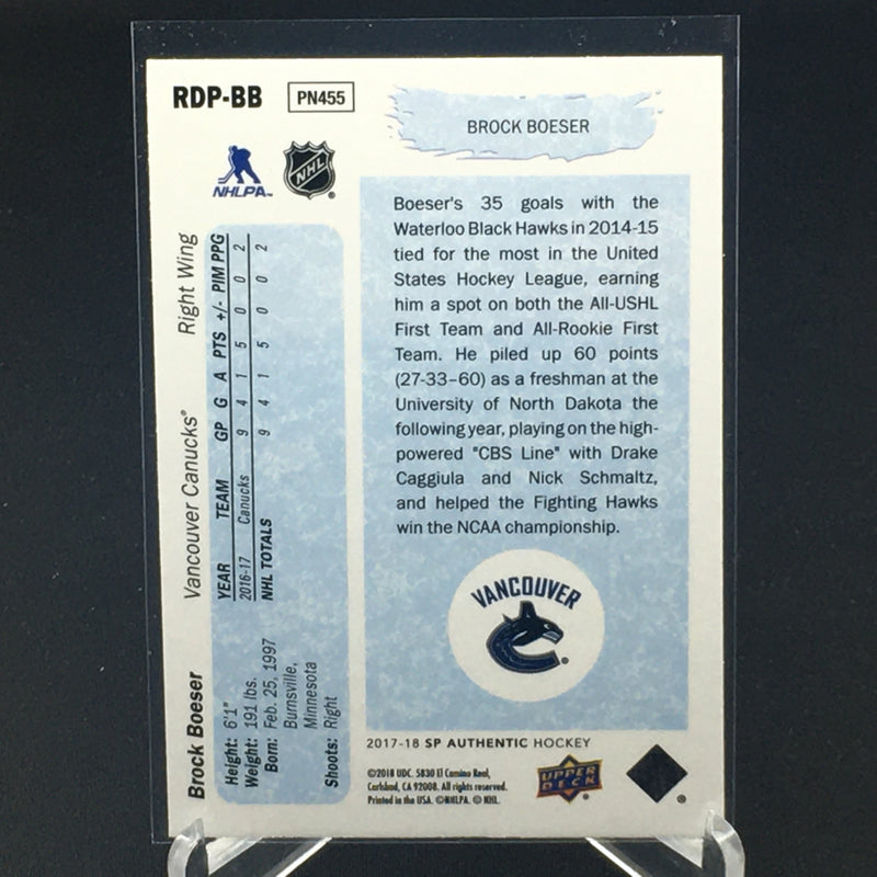 2017 UPPER DECK SP AUTHENTIC - NUMBER 1 DRAFT - B. BOESER -
