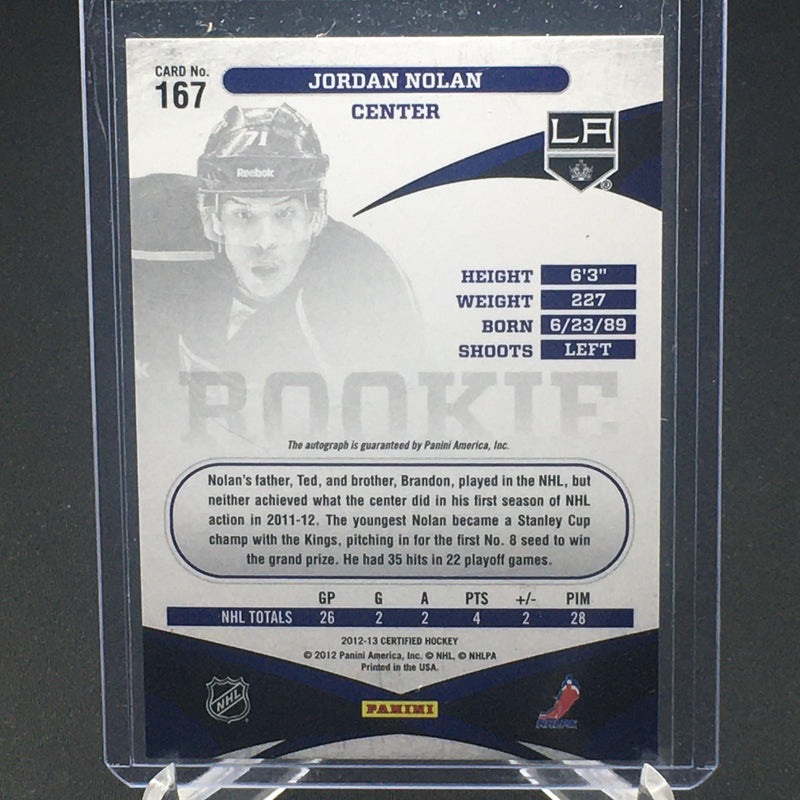 2012 PANINI CERTIFIED - MIRROR RED - FRESHMAN SIGNATURES - J. NOLAN - #167 - #'D/199 - AUTOGRAPH - RC