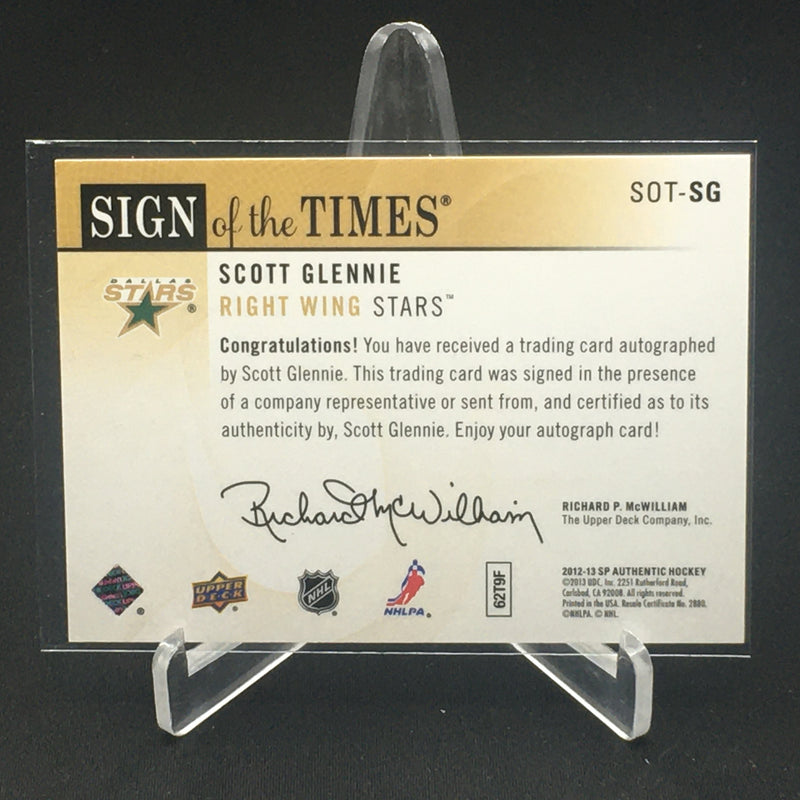 2012 UPPER DECK SP AUTHENTIC - SIGN OF THE TIMES - S. GLENNIE -