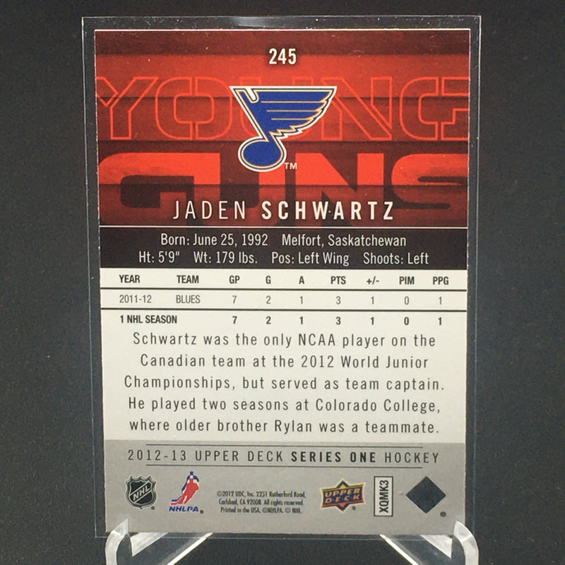 2012 UPPER DECK SERIES ONE - YOUNG GUNS - J. SHWARTZ -