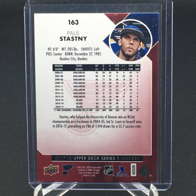 2017 UPPER DECK SERIES ONE - UD EXCLUSIVES - P. STASTNY - #163 - #'D/100