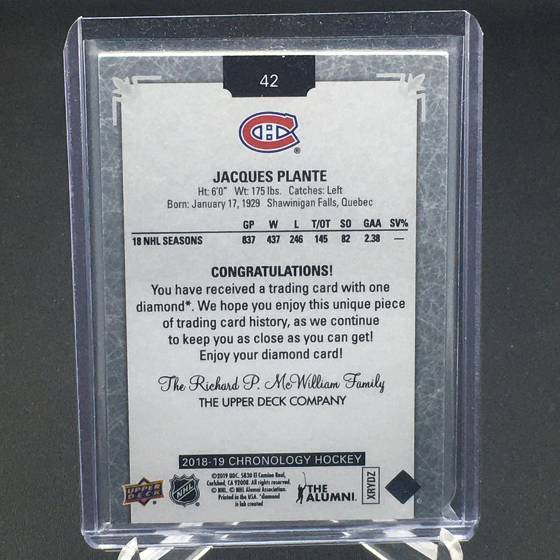 2018 UPPER DECK CHRONOLOGY - DIAMOND RELIC - J. PLANTE - #42 - #'D/36 - DIAMOND