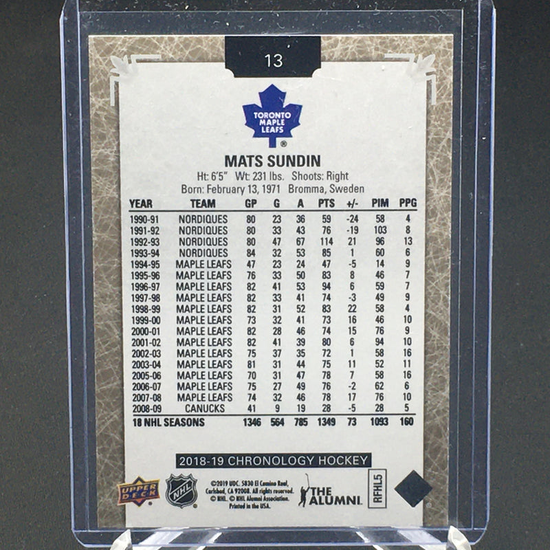 2018 UPPER DECK CHRONOLOGY - M. SUNDIN - #13 - #'D/222