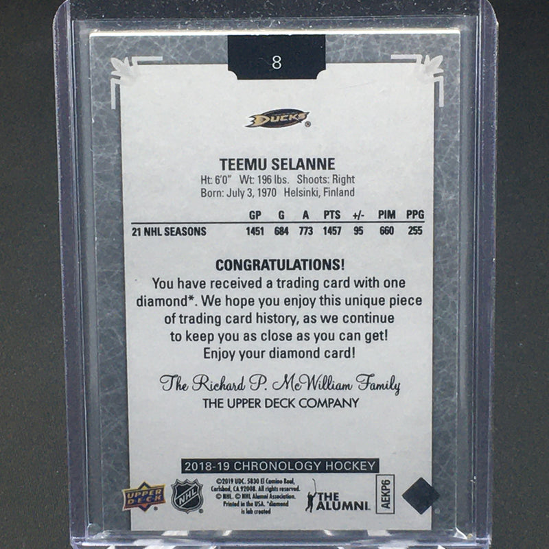 2018 UPPER DECK CHRONOLOGY - DIAMOND RELIC - T. SELANNE - #8 - #'D/36 - DIAMOND