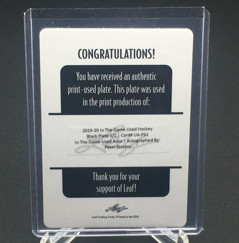 2019 LEAF IN THE GAME - P. STASTNY - #UA-PS1 - #'D/1 - AUTOGRAPH - BLACK PLATE