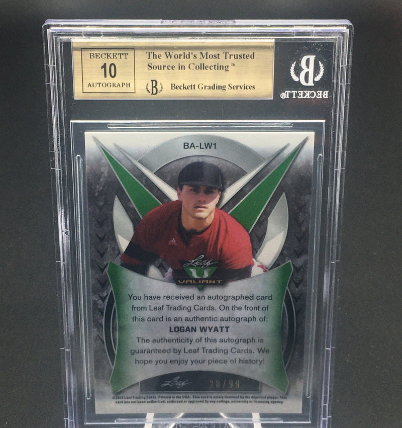 2019 LEAF VALIANT - L. WYATT - #BA-LW1 - #'D/99 - AUTOGRAPH  - GREEN PRISMATIC - BGS 10