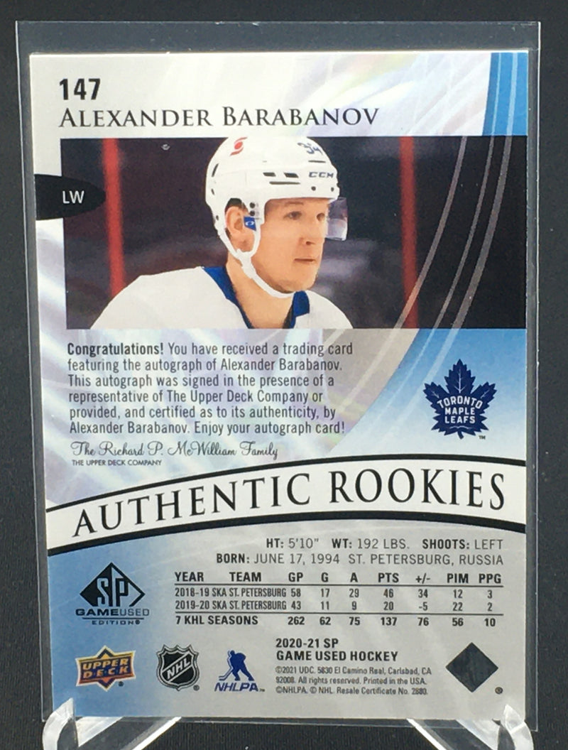 2020 UPPER DECK SP GAME USED - AUTHENTIC ROOKIES - A. BARABANOV -